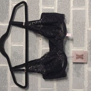 Savage X Fenty Midnight Unlined Mesh Black Lace Trim Underwire Bra 34DDD NWT